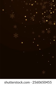 Golden Snowfall Vector Brown Background. Luminous Bokeh Flake Card. Subtle Confetti Banner. Falling Snow Pattern.