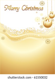 fondo dorado de copo de nieve con bola colgante decorada
