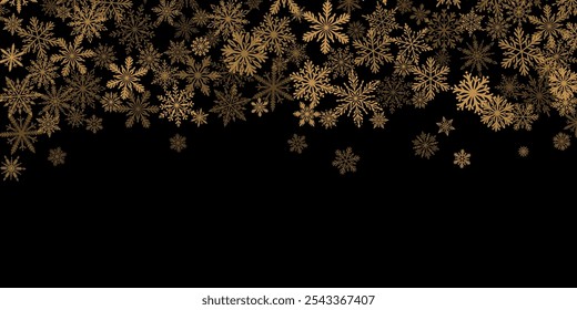 Golden snowflake confetti, gold snow falling background vector holiday wallpaper, festive winter celebration design