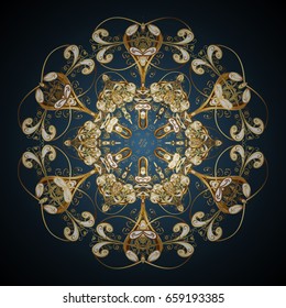 Golden snowflake. Flat design with abstract snowflakes isolated on colorful background. Snowflakes pattern. Vector snowflakes background.