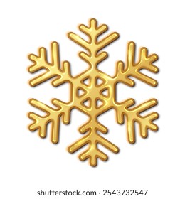 Floco de neve dourado brilhante ilustração vetor realista. Feriados de inverno Natal e ano novo celebrações imagem de objeto 3d no fundo branco