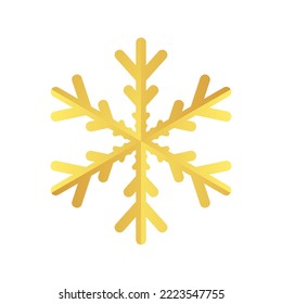 Golden snowflake. Icon of a snow flake made of a golden foil