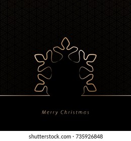 Golden snowflake on black background. Decorative design element for Christmas and New Year greeting card, holiday decoration. Vector illustration