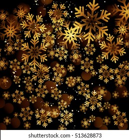 Golden snowflake on a dark background. Vector illustration