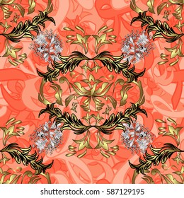Golden snowflake seamless pattern. Abstract wallpaper, wrapping decoration. Winter symbol, Merry Christmas holiday, Happy New Year 2018. Vector golden pattern on background with golden element.
