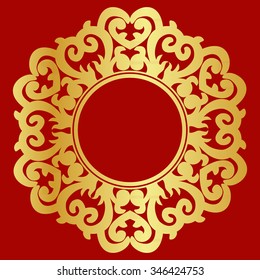 Golden snowflake shape on red background