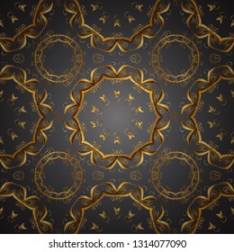 Golden snowflake simple seamless pattern. Vector golden pattern on gray and brown colors. Symbol of winter, Merry Christmas holiday, Happy New Year 2019. Abstract wallpaper, wrapping decoration.