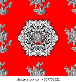 Golden snowflake simple seamless pattern. Abstract wallpaper, wrapping decoration. Symbol of winter, Merry Christmas holiday, Happy New Year 2018. Vector white pattern on red background.