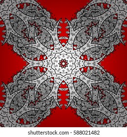 Golden snowflake simple seamless pattern. Abstract wallpaper, wrapping decoration. Symbol of winter, Merry Christmas holiday, Happy New Year 2018. Vector white pattern on red background.