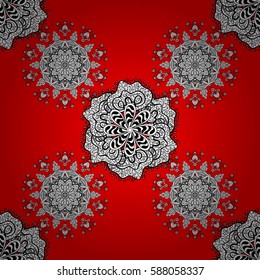 Golden snowflake simple seamless pattern. Abstract wallpaper, wrapping decoration. Symbol of winter, Merry Christmas holiday, Happy New Year 2018. Vector white pattern on red background.