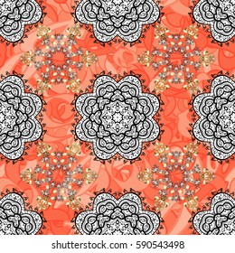 Golden snowflake simple seamless pattern. Abstract wallpaper, wrapping decoration. Symbol of winter, Merry Christmas holiday, Happy New Year 2018. Vector white pattern on background.