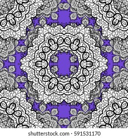 Golden snowflake simple seamless pattern. Abstract wallpaper, wrapping decoration. Symbol of winter, Merry Christmas holiday, Happy New Year 2018. Vector white pattern on violet background.
