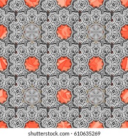 Golden snowflake simple seamless pattern. Abstract wallpaper, wrapping decoration. Symbol of winter, Merry Christmas holiday, Happy New Year 2018. Vector white pattern on background.