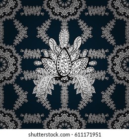 Golden snowflake simple seamless pattern. Abstract wallpaper, wrapping decoration. Symbol of winter, Merry Christmas holiday, Happy New Year 2018. Vector white pattern on blue background.