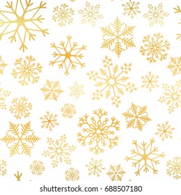 Golden snowflake simple seamless pattern. Abstract wallpaper, wrapping decoration. Symbol of winter, Merry Christmas holiday, Happy New Year celebration Vector illustration