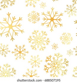 Golden snowflake simple seamless pattern. Abstract wallpaper, wrapping decoration. Symbol of winter, Merry Christmas holiday, Happy New Year celebration Vector illustration