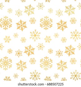 Golden snowflake simple seamless pattern. Abstract wallpaper, wrapping decoration. Symbol of winter, Merry Christmas holiday, Happy New Year celebration Vector illustration