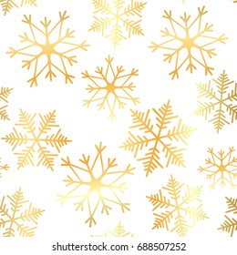 Golden snowflake simple seamless pattern. Abstract wallpaper, wrapping decoration. Symbol of winter, Merry Christmas holiday, Happy New Year celebration Vector illustration