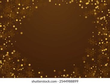 Gouden sneeuwvlok Vector Bruine Achtergrond. Gele Bokeh sneeuwstorm banner. Magische sneeuwtextuur. Het ontwerp van Falling Stars.