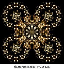 Golden snowflake vector design in golden colors. Isolated ornament. Snow flakes background. Vector illustration.