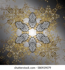 Golden snowflake. Vector golden pattern on neutral background with golden element. Abstract wallpaper, wrapping decoration. Winter symbol, Merry Christmas holiday, Happy New Year 2018.