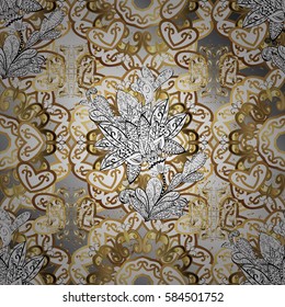 Golden snowflake. Vector golden pattern on neutral background with golden element. Abstract wallpaper, wrapping decoration. Winter symbol, Merry Christmas holiday, Happy New Year 2018.