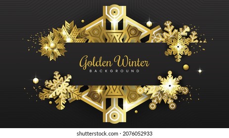 Golden Snowflake as Winter Background