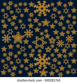 Golden snowflake. Winter background with snowflakes for a card for Christmas, New Year, winter vacation. Vector illustration