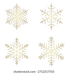 Golden Snowflake winter icon set. Flat vector illustrations isolated on white background
