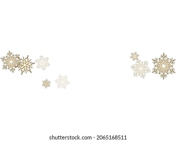 Golden snowflakes. Christmas or New Year golden snowflake decoration garland on white background.  Seasonal winter symbols.
