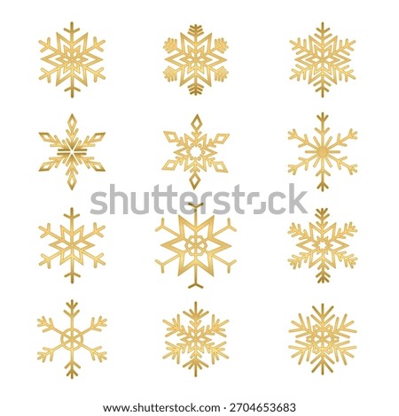 Golden Snowflakes Elegant Winter Elements on White Background