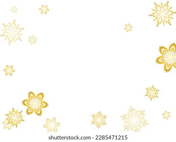Golden snowflakes. Falling snow with golden glitter snowflakes for party invite. Seasonal winter symbols.