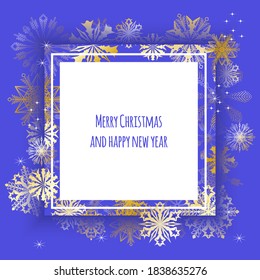 Golden snowflakes. festive composition of snowflakes and a square for Christmas and new year. vector illustration.