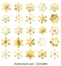 Golden Snowflakes Isolated On A White Background