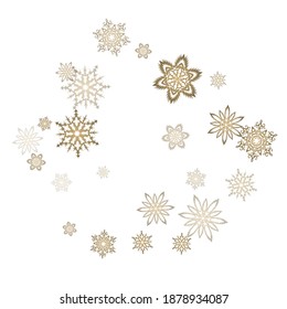 Golden snowflakes. Luxurious festive background for your Christmas and New Year Design of banners, cards, posters, wallpapers. Seasonal winter symbols.