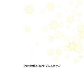 Golden snowflakes. Luxurious festive background for your Christmas and New Year Design of banners, cards, posters, wallpapers. Winter frost print. Festive frame.