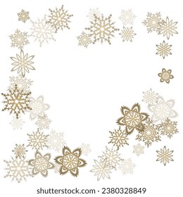 Golden snowflakes. Luxurious festive background for your Christmas and New Year Design of banners, cards, posters, wallpapers. Seasonal winter symbols.