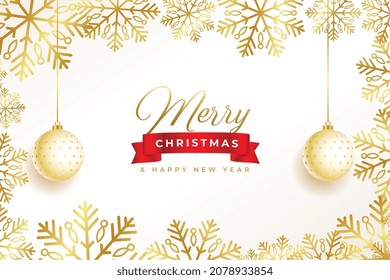 golden snowflakes merry christmas realistic greeting