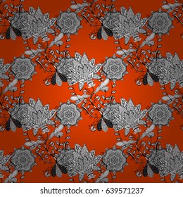 Golden snowflakes on orange background. Christmas gold snowflake. Symbol holiday, New Year celebration vector golden pattern with golden elements. Winter snow texture wallpaper.