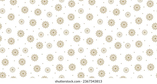 Golden snowflakes on a white background. Holiday seamless pattern. Vector illustration.