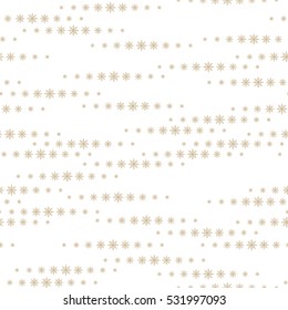 Golden snowflakes on a white background, seamless winter pattern. Vector illustration.