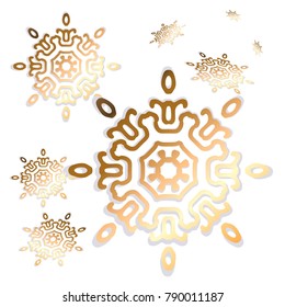 
Golden snowflakes on a white background