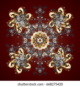 Golden snowflakes pattern in brown colors. Vector with stylized snowflakes.