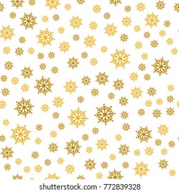 Golden snow-flakes. Pattern for wrapping paper or fabric. Beautiful seamless background for Merry Christmas or New year. Modern flat design.