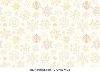 Copos de nieve dorados sin patrón sobre fondo blanco. Patrón festivo de copos de nieve de oro plano para textiles, papel de embalaje