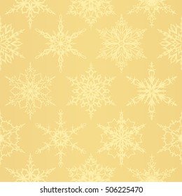 Golden snowflakes seamless pattern. Winter background. Christmas geometric ornament. 