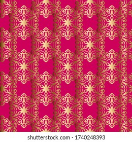 Golden snowflakes seamless vector pattern Abstract background