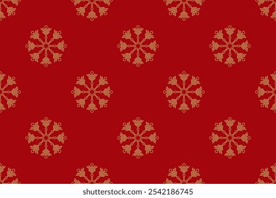 Golden snowflakes Seamless vector pattern Packaging paper Textile Wrapping paper Napkin Winter holiday Simple design Red background December mood Christmas time Xmas season