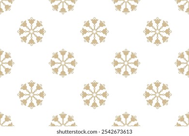 Golden snowflakes Seamless vector pattern Packaging paper Textile Wrapping paper Napkin Winter holiday Simple design Isolated background December mood Christmas time Xmas season 