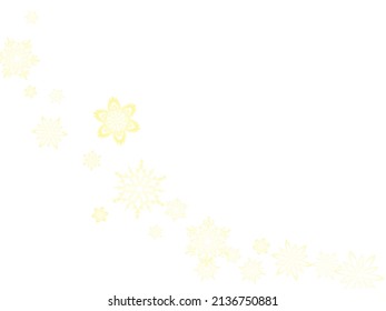 Golden snowflakes. Shiny Christmas and New Year frame for gift certificate, ads, banners, flyers.  Vector illustration.